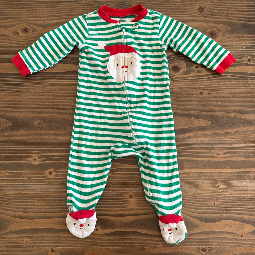Baby Carter’s Christmas Footie Pajamas Santa Green White 9 Months